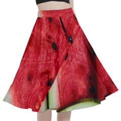 Watermelon, Fruit, Green, Red A-line Full Circle Midi Skirt With Pocket