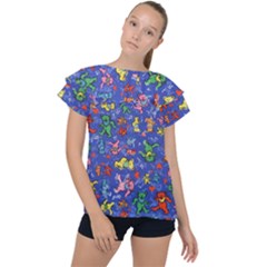 Grateful Dead Dancing Bears Pattern Ruffle Collar Chiffon Blouse