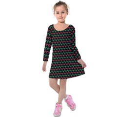 Geometric Abstract Pattern Line Kids  Long Sleeve Velvet Dress