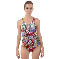 Pattern Kitten Christmas Cut-out Back One Piece Swimsuit by Bedest