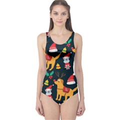 Funny Christmas Pattern Background One Piece Swimsuit