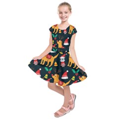 Funny Christmas Pattern Background Kids  Short Sleeve Dress