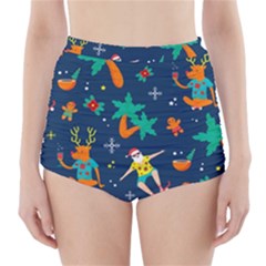 Colorful Funny Christmas Pattern High-waisted Bikini Bottoms