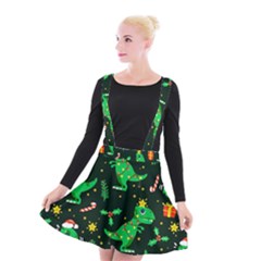 Christmas Funny Pattern Dinosaurs Suspender Skater Skirt