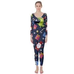 Colorful Funny Christmas Pattern Long Sleeve Catsuit