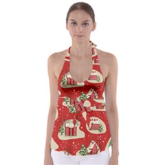 Christmas New Year Seamless Pattern Tie Back Tankini Top