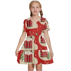 Christmas New Year Seamless Pattern Kids  Short Sleeve Tiered Mini Dress by Ket1n9