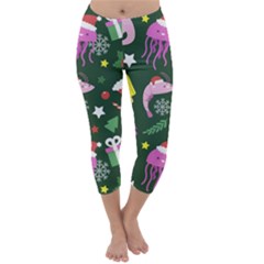 Dinosaur Colorful Funny Christmas Pattern Capri Winter Leggings 