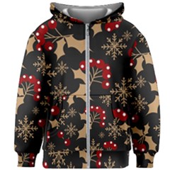 Christmas Pattern With Snowflakes Berries Kids  Zipper Hoodie Without Drawstring by Ket1n9