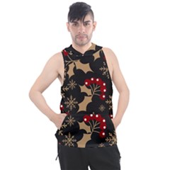 Christmas Pattern With Snowflakes Berries Men s Sleeveless Hoodie