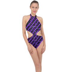 Christmas Paper Star Texture Halter Side Cut Swimsuit