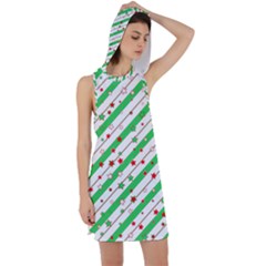 Christmas Paper Stars Pattern Texture Background Colorful Colors Seamless Racer Back Hoodie Dress by Ket1n9