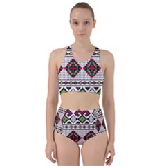 Ukrainian Folk Seamless Pattern Ethnic Ornament Border Element Traditional Racer Back Bikini Set