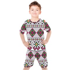 Ukrainian Folk Seamless Pattern Ethnic Ornament Border Element Traditional Kids  T-shirt And Shorts Set by Grandong