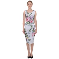 Floral Elements Peony Chinese Rose Sleeveless Pencil Dress