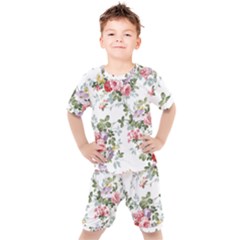 Floral Elements Peony Chinese Rose Kids  T-shirt And Shorts Set