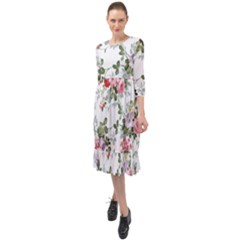 Floral Elements Peony Chinese Rose Ruffle End Midi Chiffon Dress by Grandong