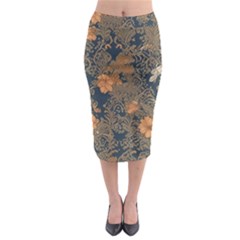 Seamless Pattern Patterns Leaves Vintage Midi Pencil Skirt by Paksenen