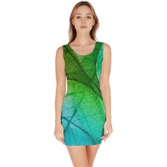 3d Leaves Texture Sheet Blue Green Bodycon Dress