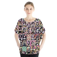 Spanish Gothic Girls Pattern Batwing Chiffon Blouse