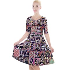 Spanish Gothic Girls Pattern Quarter Sleeve A-line Dress