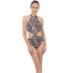 Spanish Gothic Girls Pattern Halter Side Cut Swimsuit