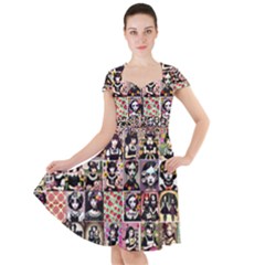 Spanish Gothic Girls Pattern Cap Sleeve Midi Dress