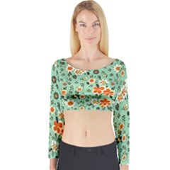 Retro 1960s Flowers Pattern 3 Long Sleeve Crop Top