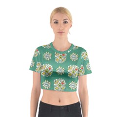 Retro 1960s Flowers Pattern 2 Cotton Crop Top