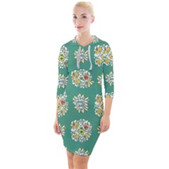 Retro 1960s Flowers Pattern 2 Quarter Sleeve Hood Bodycon Dress