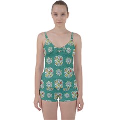 Retro 1960s Flowers Pattern 2 Tie Front Two Piece Tankini