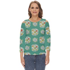 Retro 1960s Flowers Pattern 2 Cut Out Wide Sleeve Top