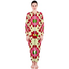 Retro 1960s Flowers Pattern 4 Onepiece Jumpsuit (ladies)