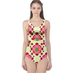 Retro 1960s Flowers Pattern 4 One Piece Swimsuit by patterns123