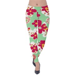 Retro 1960s Flowers Pattern Velvet Leggings