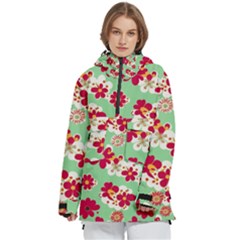 Retro 1960s Flowers Pattern Women s Pullover Zip Ski And Snowboard Waterproof Breathable Jacket by patterns123