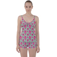 Retro 1880s Flowers Pattern 11 Tie Front Two Piece Tankini