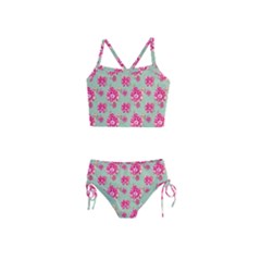 Retro 1880s Flowers Pattern 11 Girls  Tankini Swimsuit