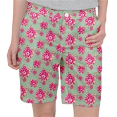 Retro 1880s Flowers Pattern 11 Women s Pocket Shorts