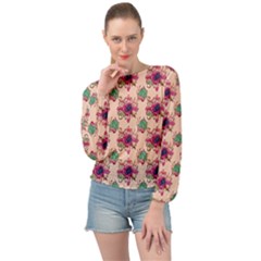 Retro 1880s Flowers Pattern 10 Banded Bottom Chiffon Top