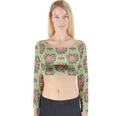 Retro 1880s Flowers Pattern 9 Long Sleeve Crop Top