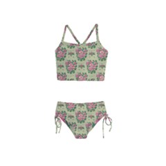 Retro 1880s Flowers Pattern 9 Girls  Tankini Swimsuit