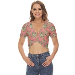 Retro 1880s Flowers Pattern 12 Twist Front Crop Top