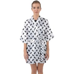 Fly Phot Motif Seamless Black And White Pattern Half Sleeve Satin Kimono 