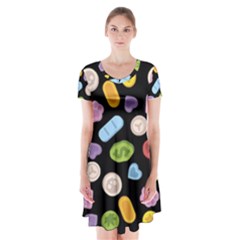 Ecstasy Pills Pattern Short Sleeve V-neck Flare Dress