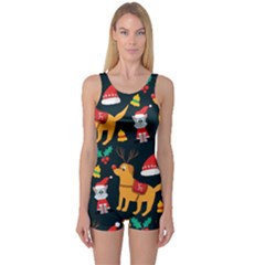 Funny Christmas Pattern Background One Piece Boyleg Swimsuit