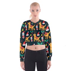 Funny Christmas Pattern Background Cropped Sweatshirt