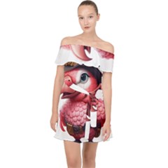 Kawaii Pink Parrot Pirate Off Shoulder Chiffon Dress