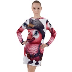 Kawaii Pink Parrot Pirate Long Sleeve Hoodie Dress