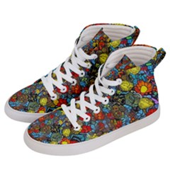 Mid Century Retro Floral 1970s 1960s Pattern 56 Women s Hi-top Skate Sneakers